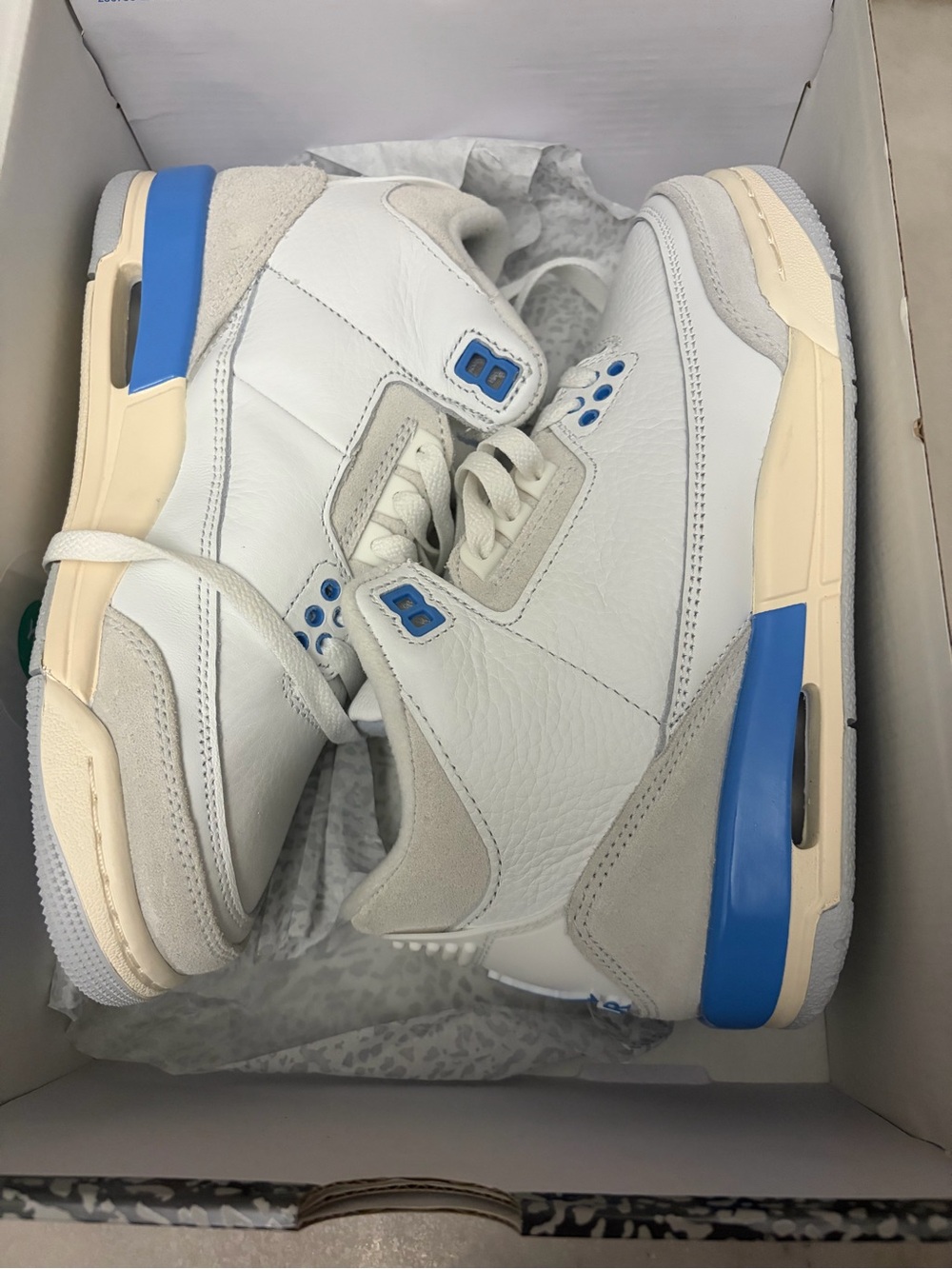 Nike White/Sky Blue Air Jordan 3 Leather Sneakers - Picture 2 of 7